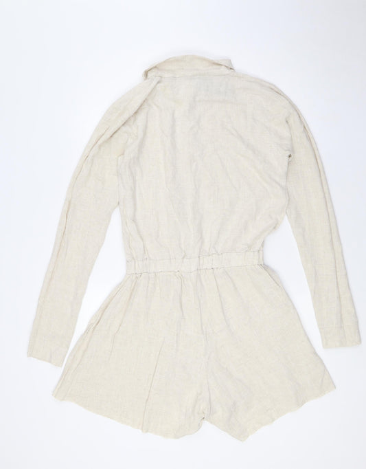 Boohoo Womens Beige Viscose Playsuit One-Piece Size 12 L3 in Button