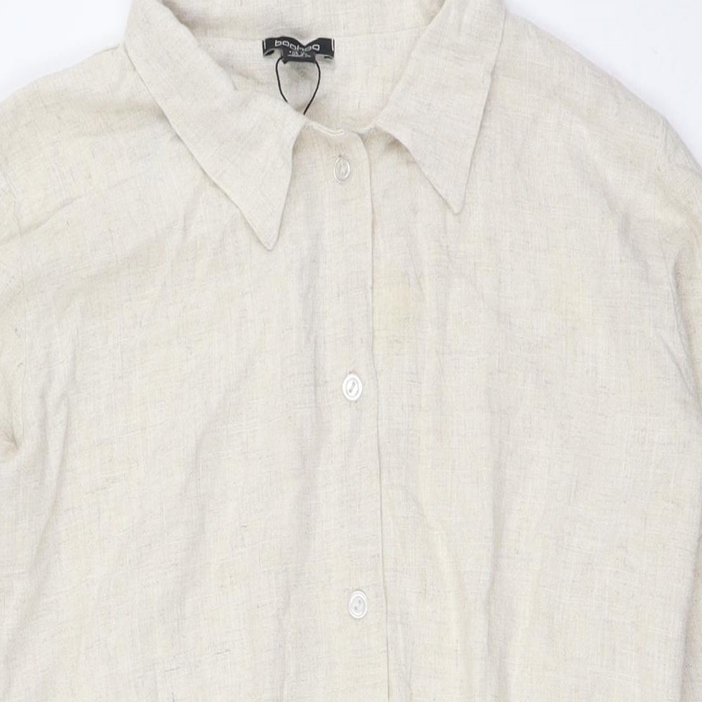 Boohoo Womens Beige Viscose Playsuit One-Piece Size 12 L3 in Button