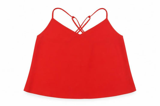 Front view of Red Herring women’s red polyester basic button-up, size UK 20, v-neck - tie back