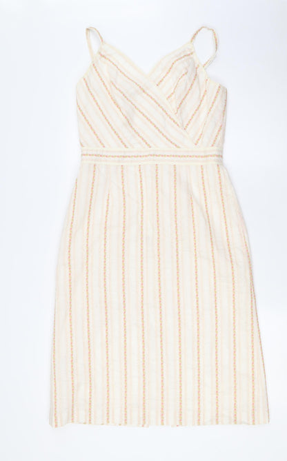 Jesire Womens Ivory Cotton A-Line Size 8 V-Neck Zip