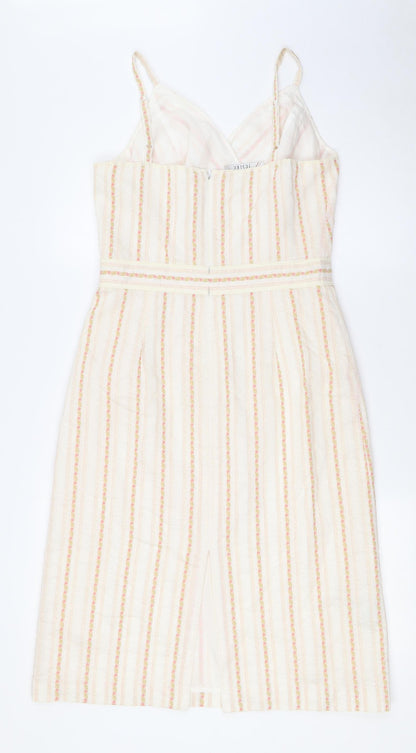 Jesire Womens Ivory Cotton A-Line Size 8 V-Neck Zip
