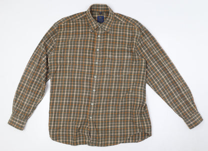 Crewfield Mens Green Check Cotton Button-Up Size M Collared Button