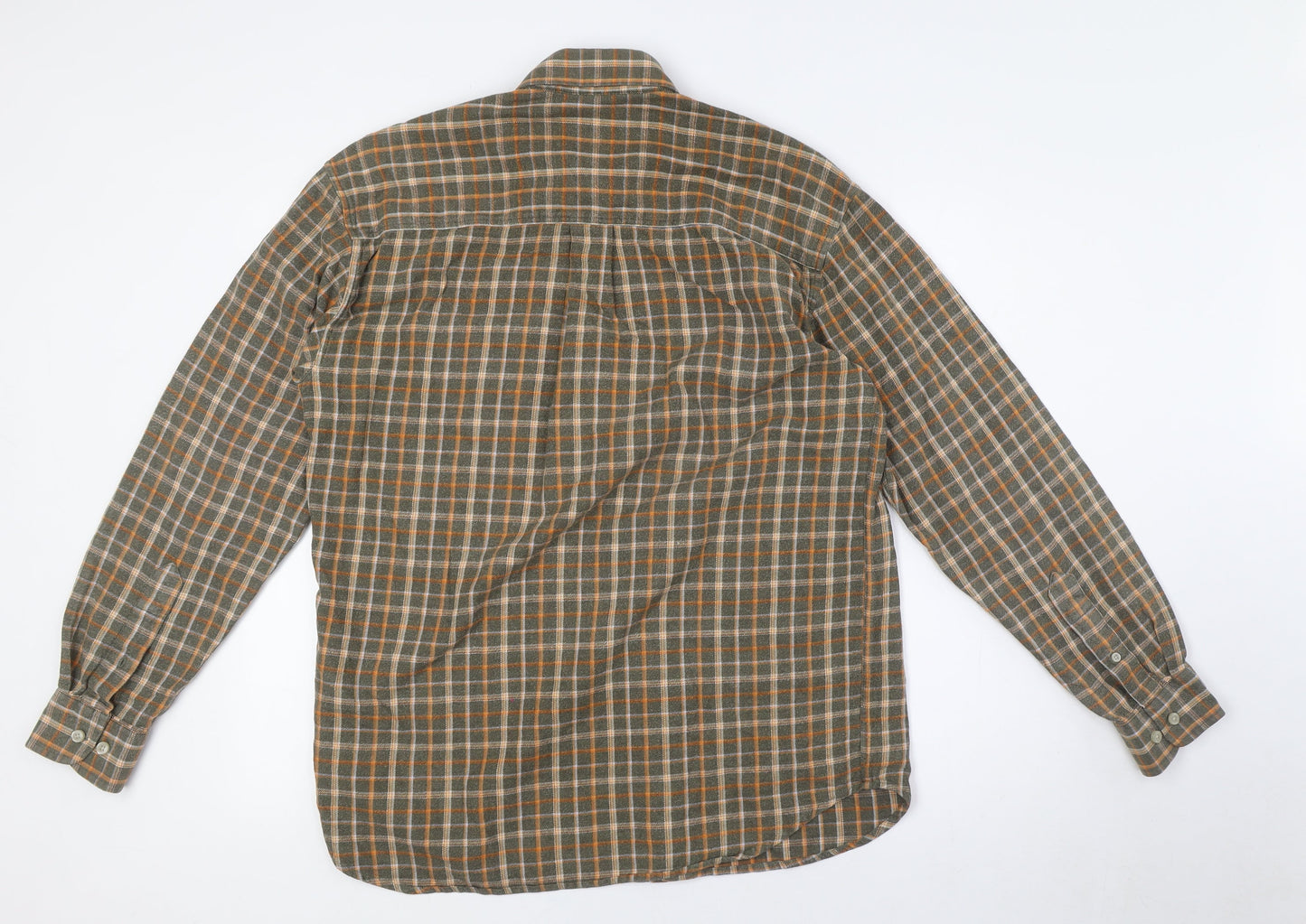 Crewfield Mens Green Check Cotton Button-Up Size M Collared Button