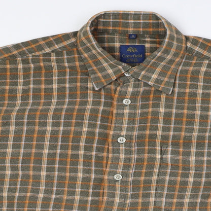 Crewfield Mens Green Check Cotton Button-Up Size M Collared Button