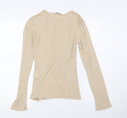 Anna Field Womens Beige Viscose Basic Button-Up Size XS Round Neck - Ribbed
