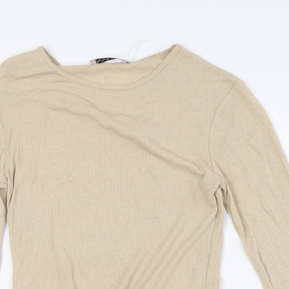 Anna Field Womens Beige Viscose Basic Button-Up Size XS Round Neck - Ribbed