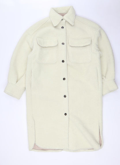 H&M Womens Ivory Overcoat Coat Size S Button