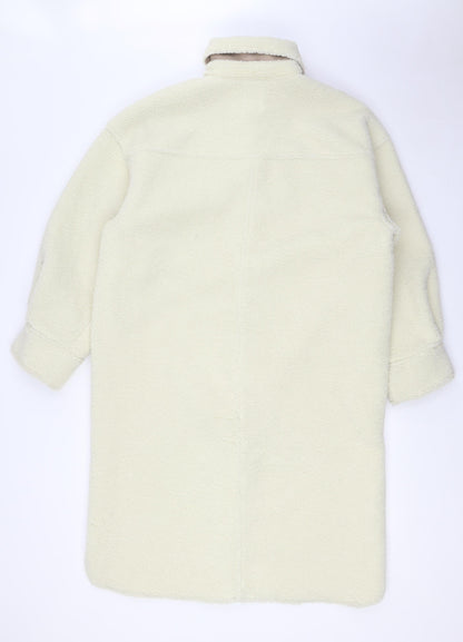 H&M Womens Ivory Overcoat Coat Size S Button
