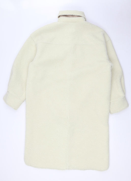 H&M Womens Ivory Overcoat Coat Size S Button