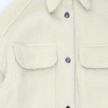 H&M Womens Ivory Overcoat Coat Size S Button