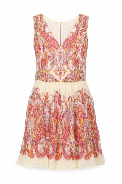 Oasis Womens Multicoloured Cotton A-Line Size 14 V-Neck Zip - Embellished Waist and Shoulders