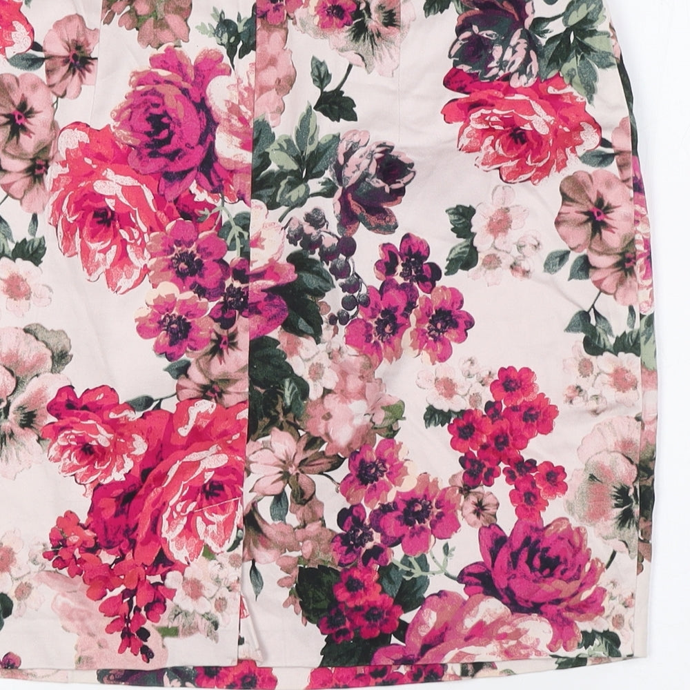 Mohito London Womens Pink Floral Cotton Straight & Pencil Skirt Size 10 Zip