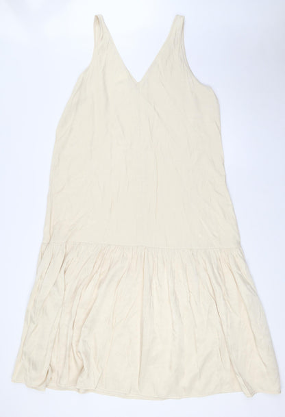 H&M Womens Ivory Polyester A-Line Size M V-Neck