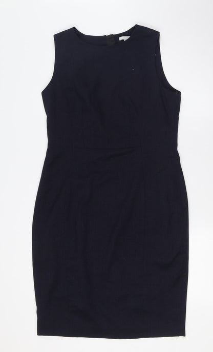 H&M Womens Blue Polyester Pencil Dress Size 16 Round Neck Zip