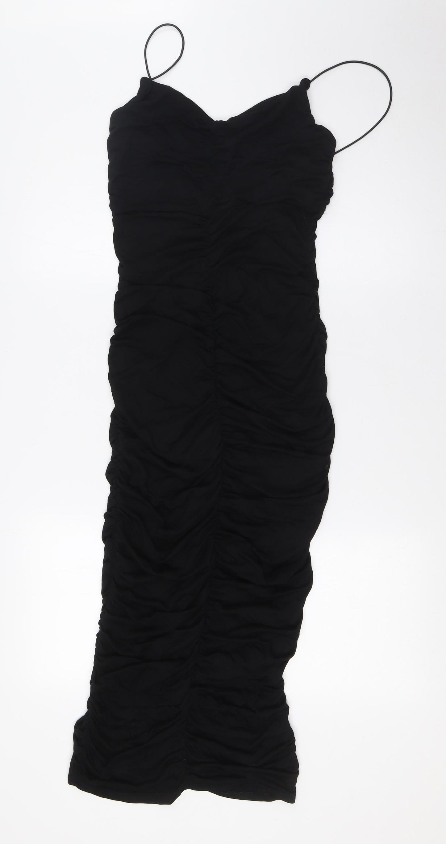 PRETTYLITTLETHING Womens Black Polyester Bodycon Size 14 Scoop Neck - Extreme Ruched