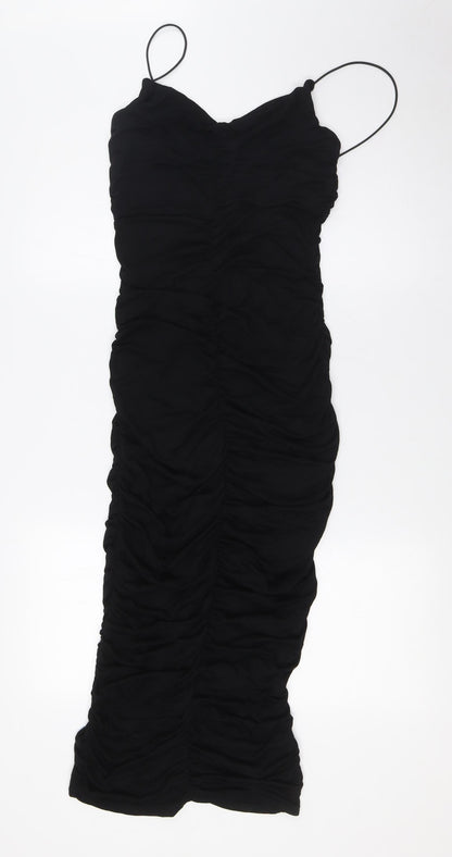 PRETTYLITTLETHING Womens Black Polyester Bodycon Size 14 Scoop Neck - Extreme Ruched