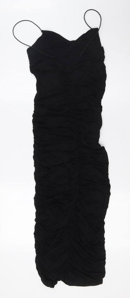 PRETTYLITTLETHING Womens Black Polyester Bodycon Size 14 Scoop Neck - Extreme Ruched