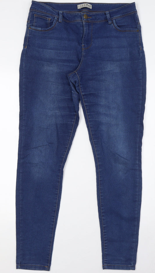 Denim & Co. Womens Blue Cotton Skinny Jeans Size 14 L31 in Regular Zip