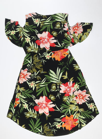 Very Womens Multicoloured Floral Polyester Wrap Dress Size 12 V-Neck Tie - Cold Shoulder
