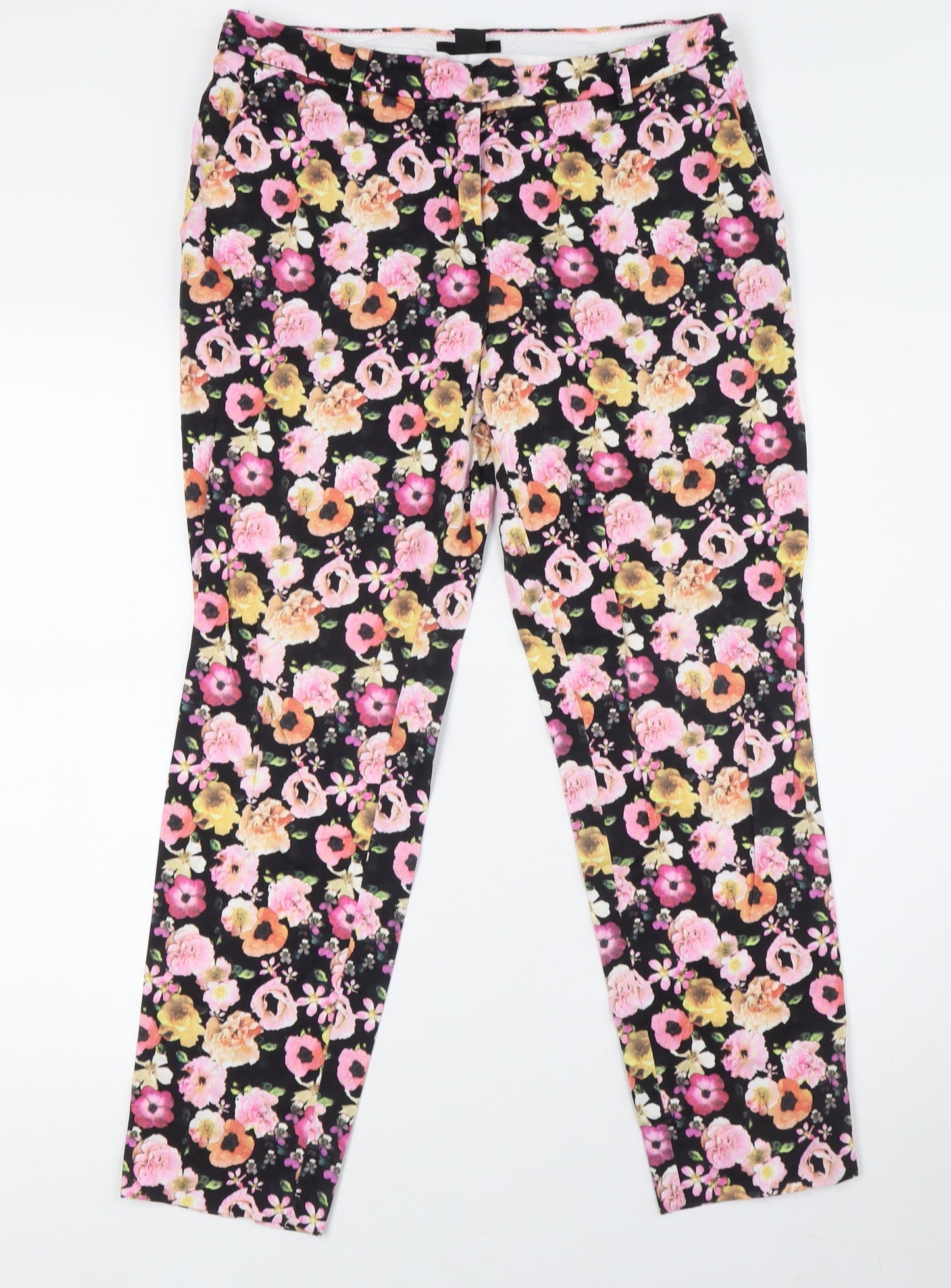 Divided by H&M Womens Multicoloured Floral Cotton Trousers Size 10 L27 in Regular Zip