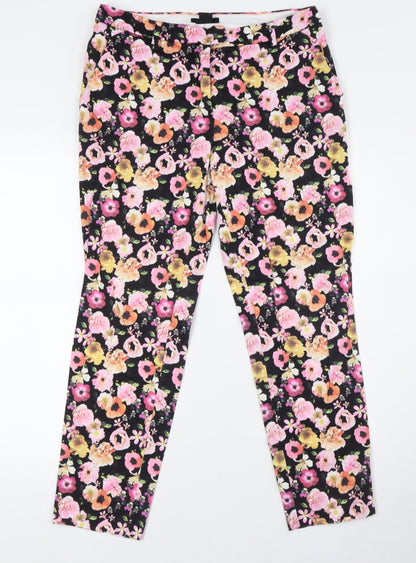 Divided by H&M Womens Multicoloured Floral Cotton Trousers Size 10 L27 in Regular Zip