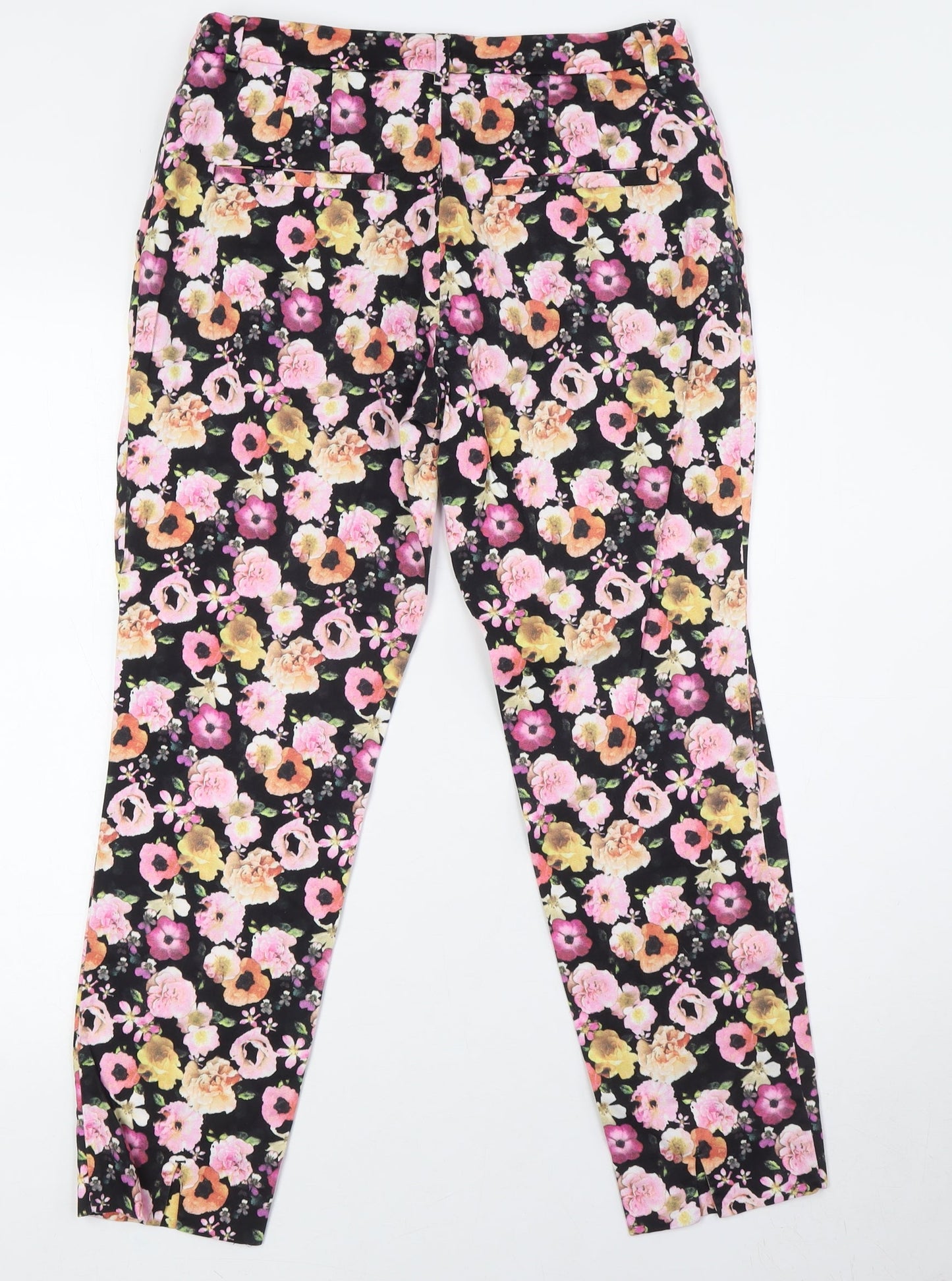 Divided by H&M Womens Multicoloured Floral Cotton Trousers Size 10 L27 in Regular Zip