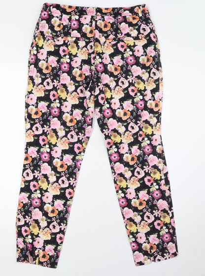 Divided by H&M Womens Multicoloured Floral Cotton Trousers Size 10 L27 in Regular Zip