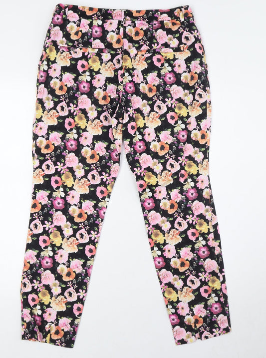 Divided by H&M Womens Multicoloured Floral Cotton Trousers Size 10 L27 in Regular Zip