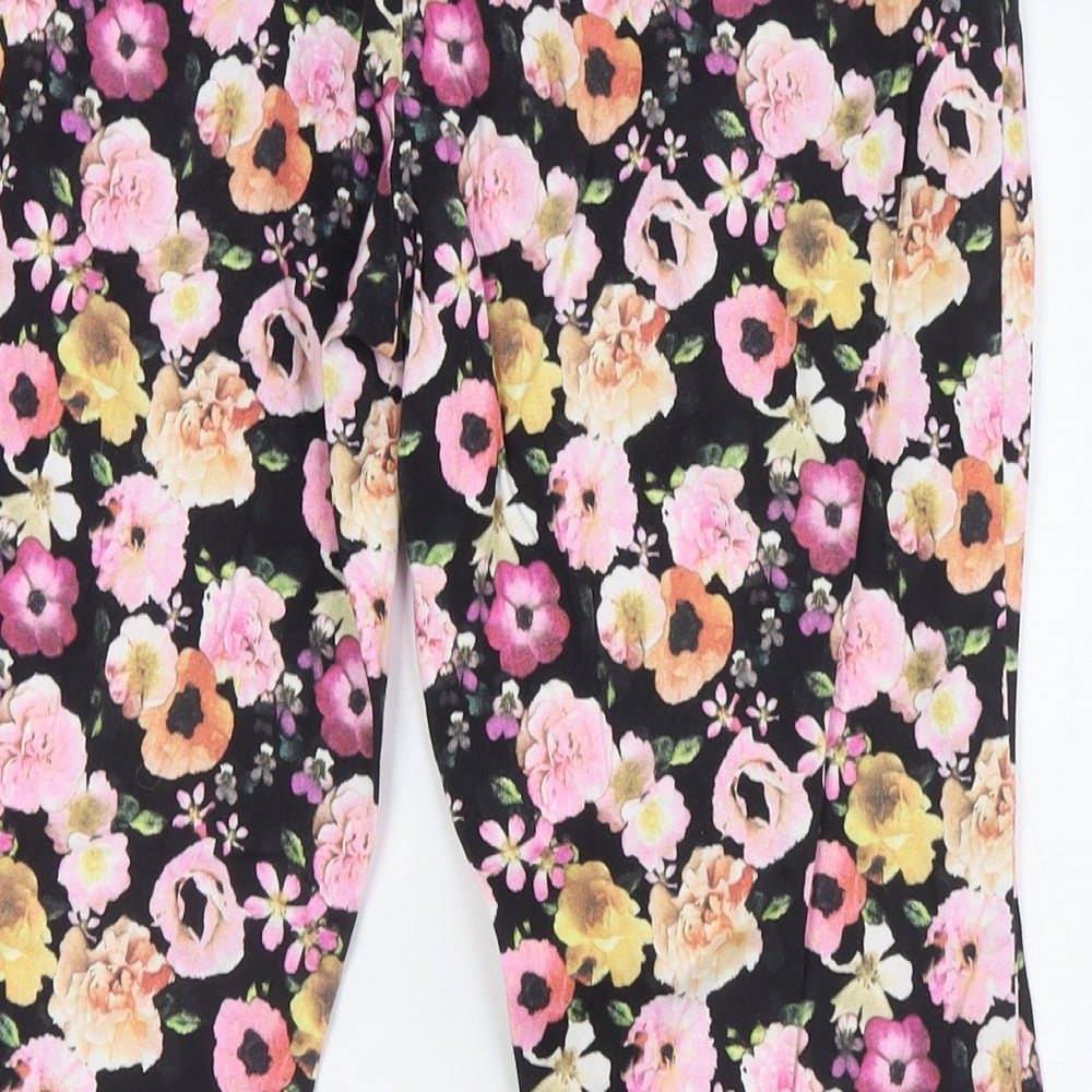 Divided by H&M Womens Multicoloured Floral Cotton Trousers Size 10 L27 in Regular Zip