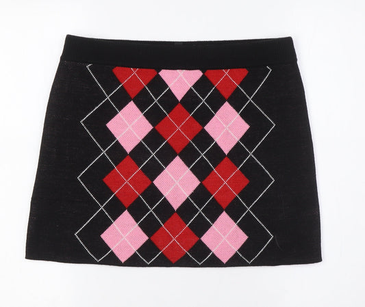 Divided by H&M Womens Black Argyle/Diamond Acrylic A-Line Skirt Size M - Elasticated Waist