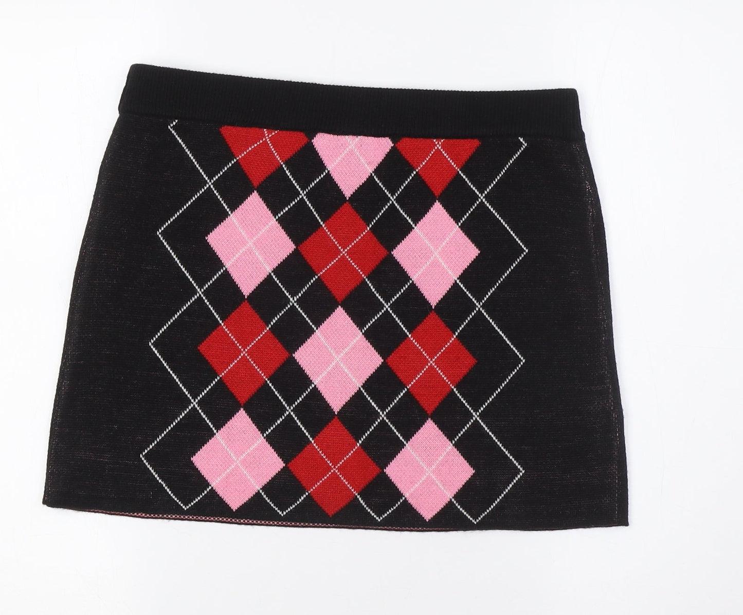 Divided by H&M Womens Black Argyle/Diamond Acrylic A-Line Skirt Size M - Elasticated Waist