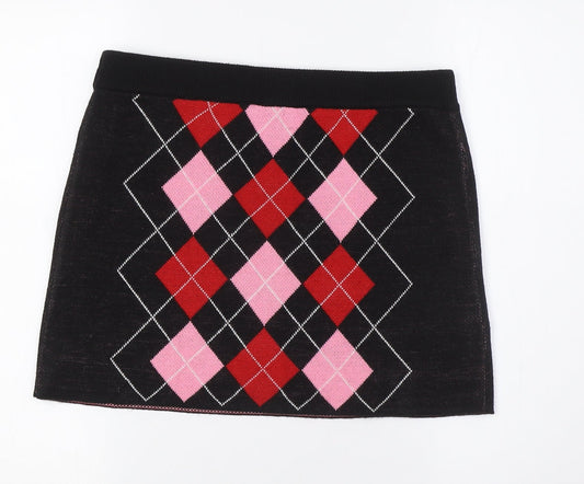 Divided by H&M Womens Black Argyle/Diamond Acrylic A-Line Skirt Size M - Elasticated Waist