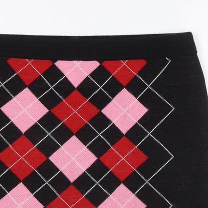 Divided by H&M Womens Black Argyle/Diamond Acrylic A-Line Skirt Size M - Elasticated Waist