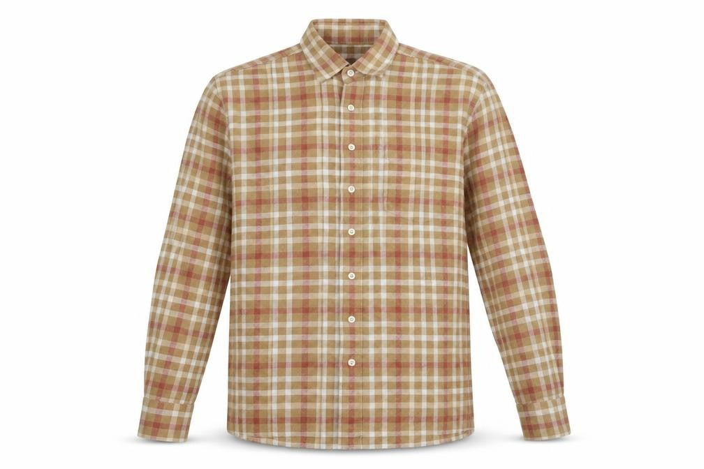 Crewfield Mens Beige Check Cotton Button-Up Size M Collared Button