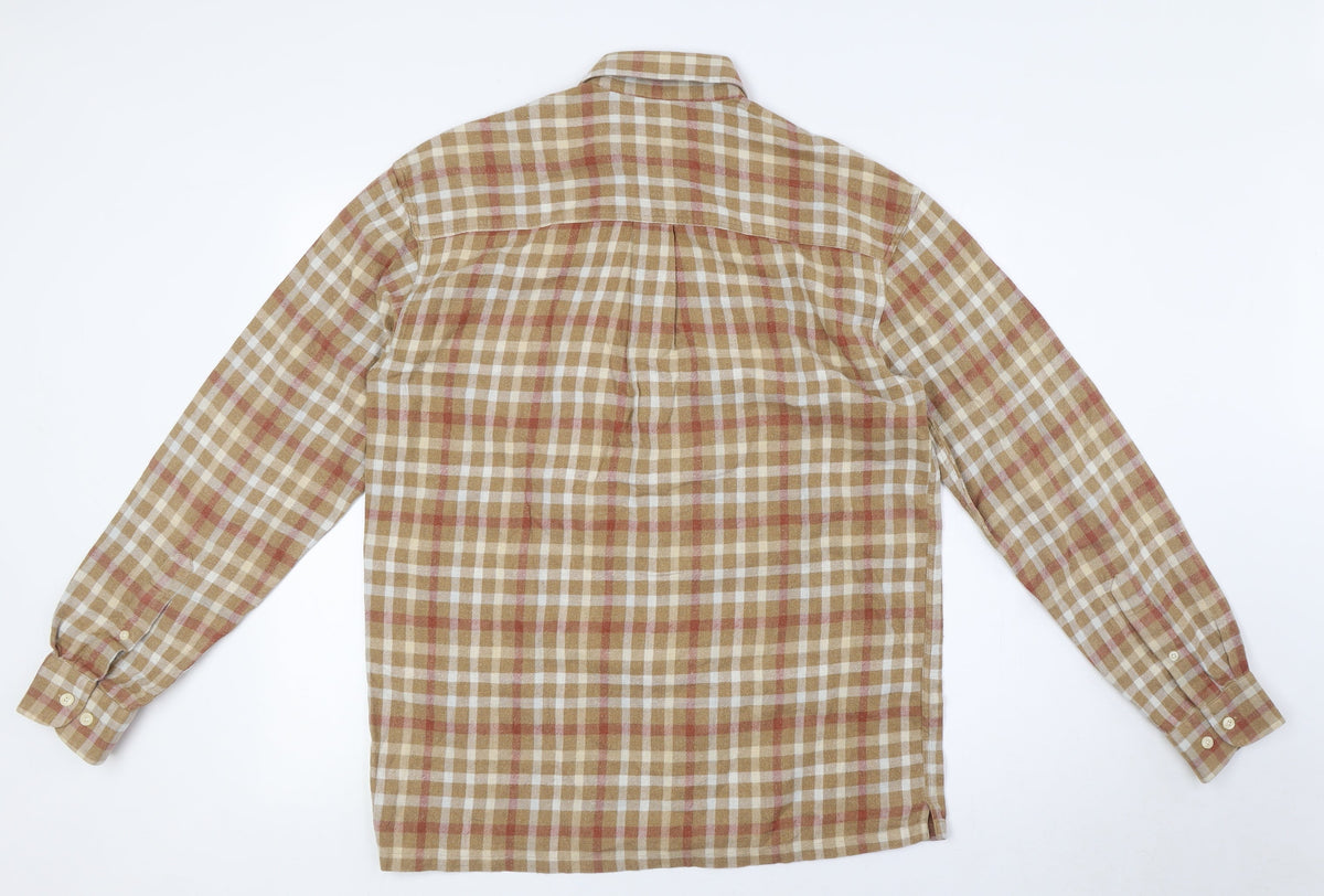 Crewfield Mens Beige Check Cotton Button-Up Size M Collared Button