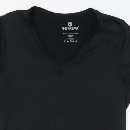 90 Degree Womens Black Polyester Basic T-Shirt Size L V-Neck