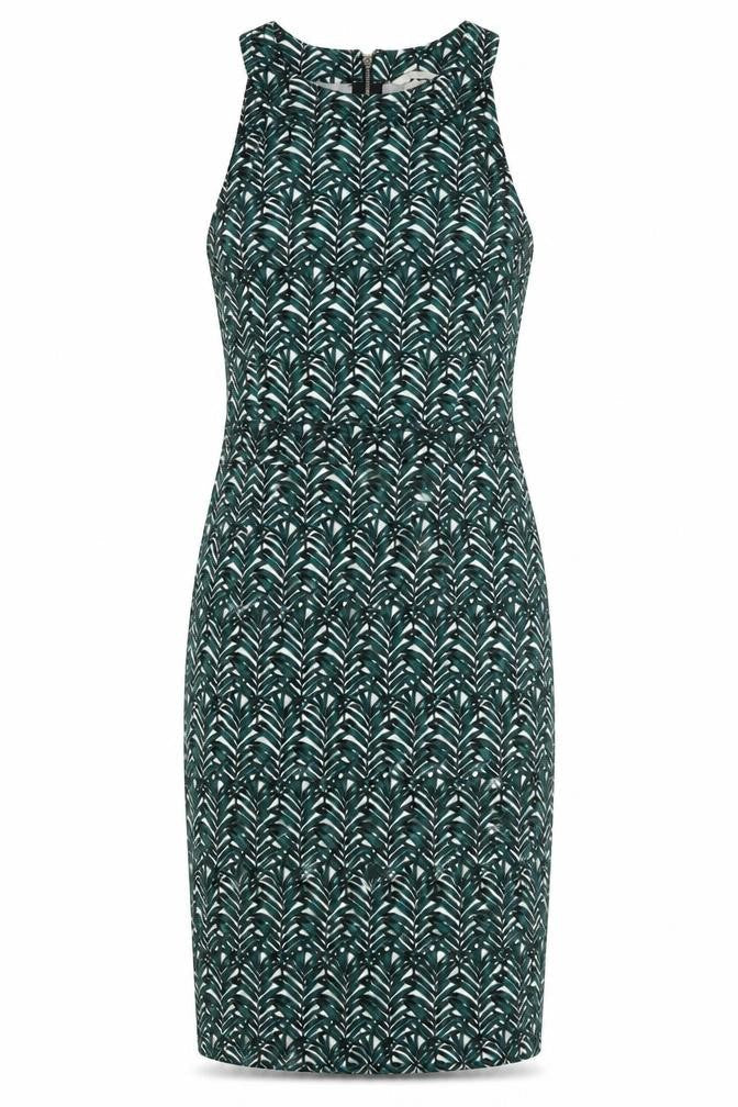 H&M Womens Green Polyester Pencil Dress Size L Round Neck Zip - Leaves