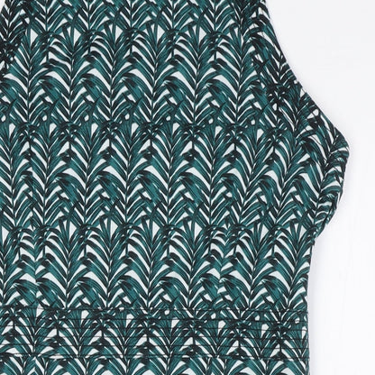 H&M Womens Green Polyester Pencil Dress Size L Round Neck Zip - Leaves