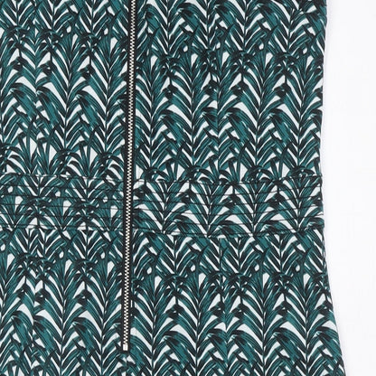 H&M Womens Green Polyester Pencil Dress Size L Round Neck Zip - Leaves