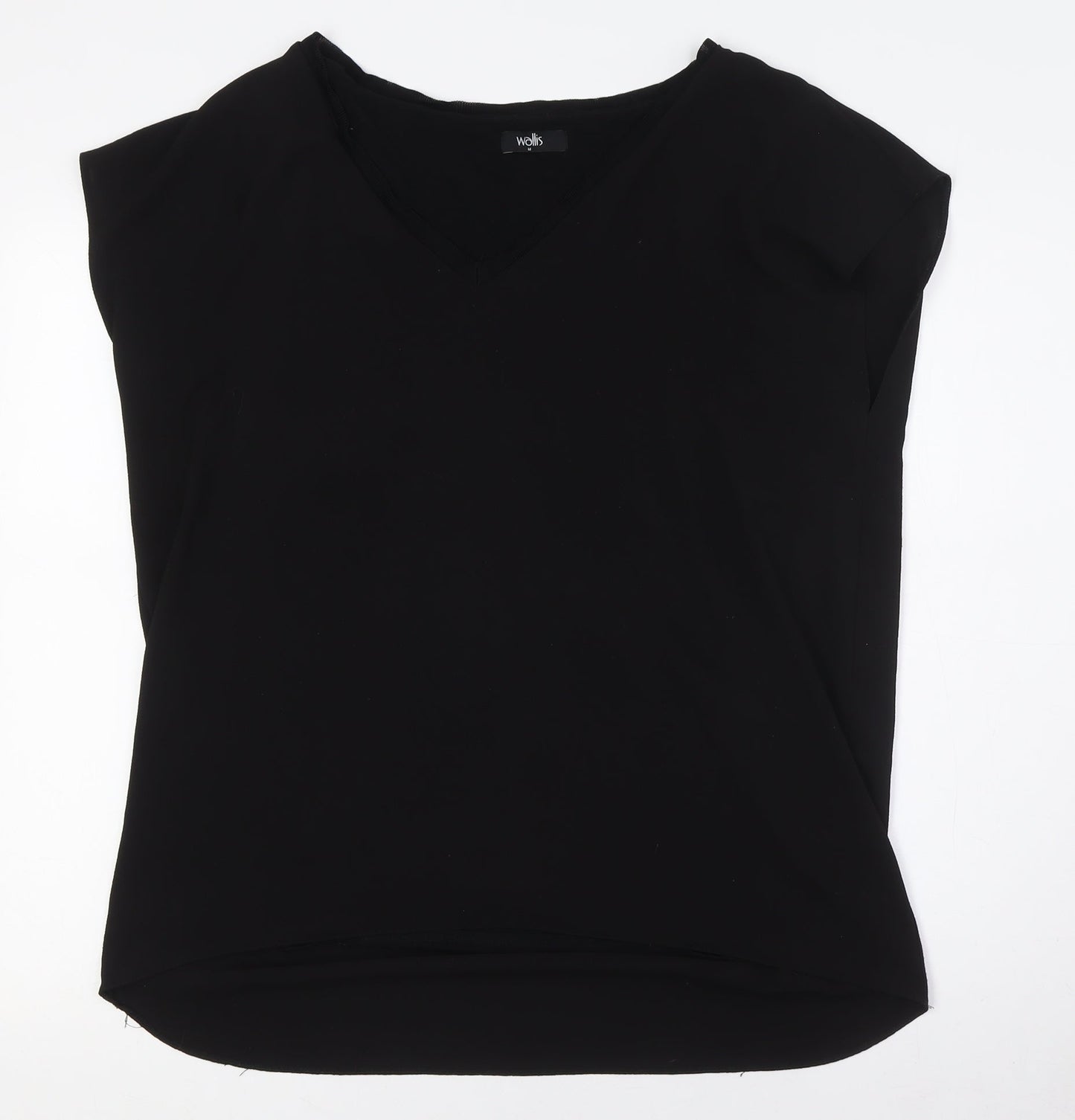 Wallis Womens Black Polyester Basic T-Shirt Size M V-Neck