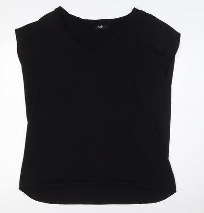 Wallis Womens Black Polyester Basic T-Shirt Size M V-Neck