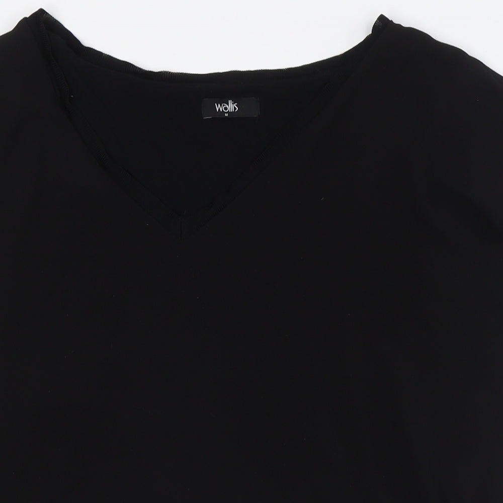 Wallis Womens Black Polyester Basic T-Shirt Size M V-Neck