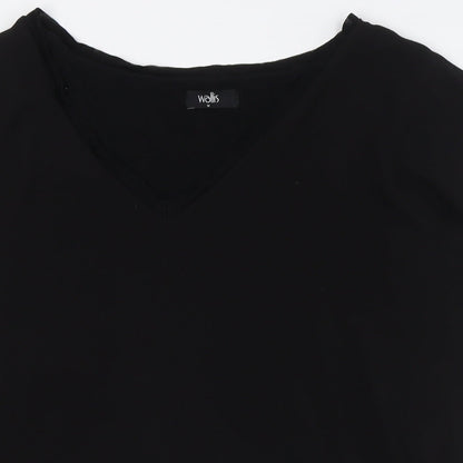 Wallis Womens Black Polyester Basic T-Shirt Size M V-Neck