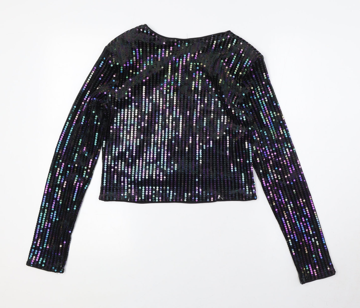 Divided by H&M Womens Black Polyester Basic Button-Up Size S Round Neck - Sequins