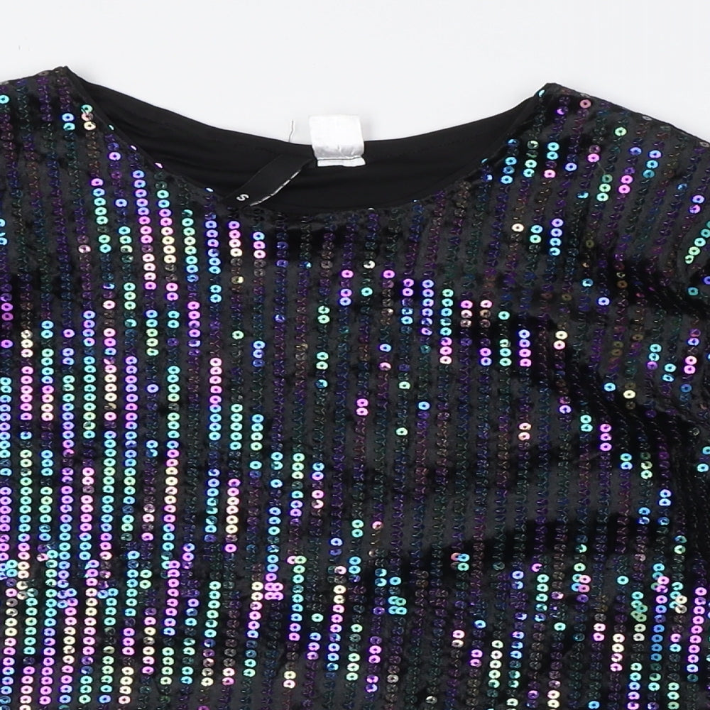 Divided by H&M Womens Black Polyester Basic Button-Up Size S Round Neck - Sequins