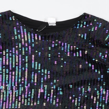 Divided by H&M Womens Black Polyester Basic Button-Up Size S Round Neck - Sequins