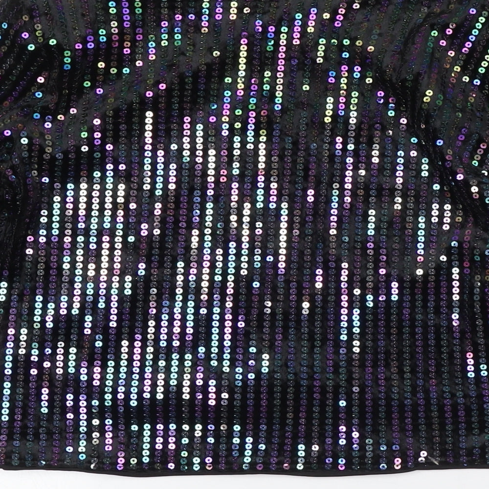 Divided by H&M Womens Black Polyester Basic Button-Up Size S Round Neck - Sequins