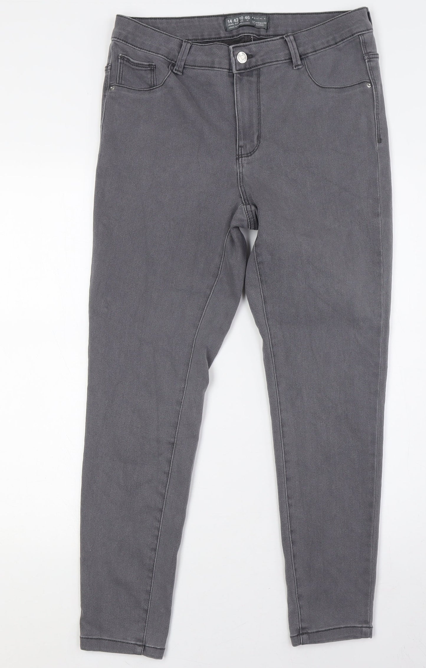 Denim & Co. Womens Grey Cotton Skinny Jeans Size 14 L28 in Regular Button