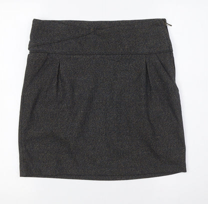 Skunkfunk Womens Grey Polyester A-Line Skirt Size 12 Zip - Pockets