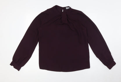 Dorothy Perkins Womens Purple Polyester Basic Button-Up Size 8 Mock Neck
